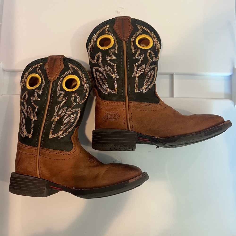 Justin Boy Brown and Black Western Boots